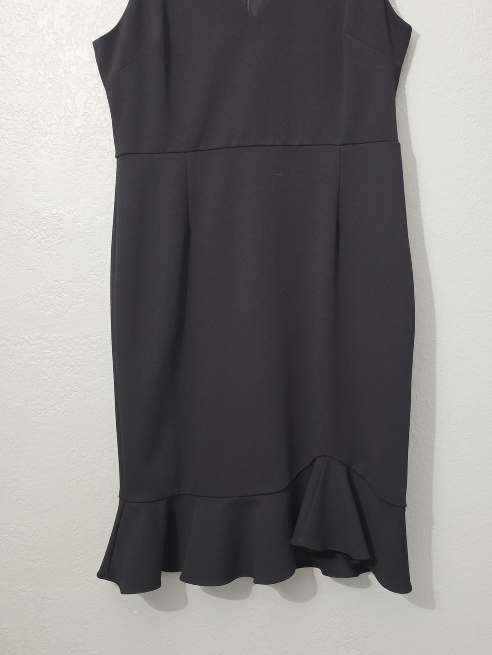 Betsey Johnson Black Scuba Crepe V-Neck Flounce Hem Midi Dress Womens 16 - Picture 5 of 13